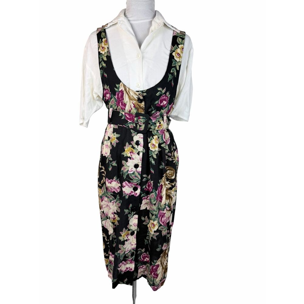 Vintage Moon Dance 3-Piece Set - Floral Jumper, Blouse & Structured Belt